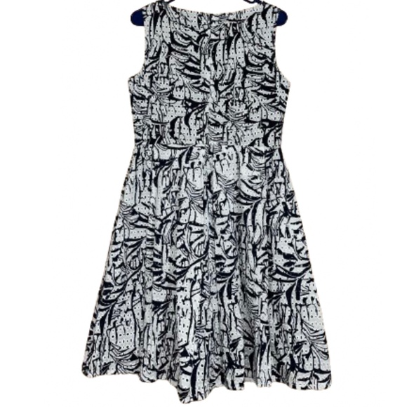 NM Neiman Marcus Navy & White Abstract Print A-Line Eyelet Dress Sz-S - Picture 7 of 7